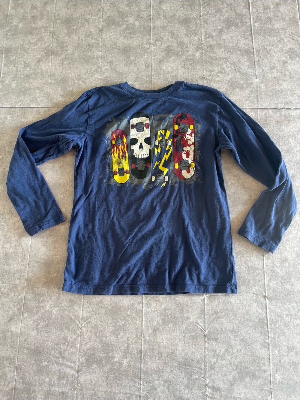 Place Navy Long-Sleeve Tee with Skateboard Skull Graphics